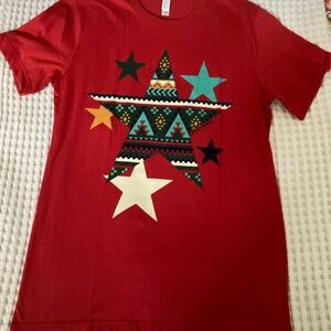 Aztec Red & Turquoise Star Pattern Women Tee
